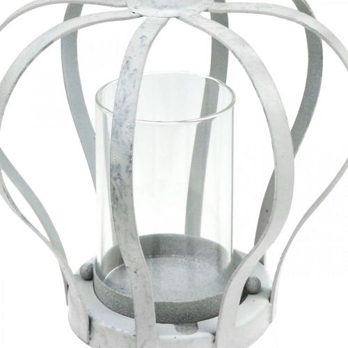 Floristik24 Windlichtkroon, metalen decoratie in vintage stijl, wit shabby chic Ø14cm H19cm
