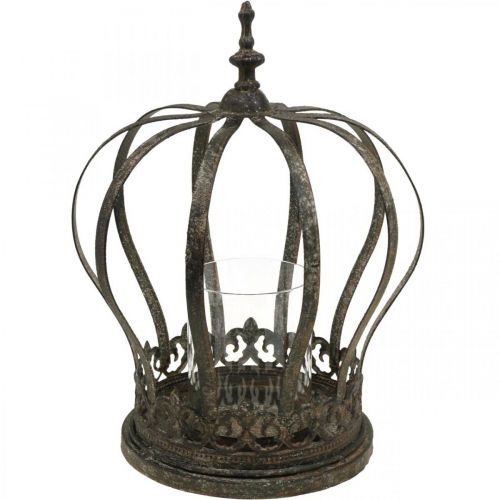 Kroon als lantaarn, kaarsdecoratie, metalen kroon antiek look H28cm Ø21cm