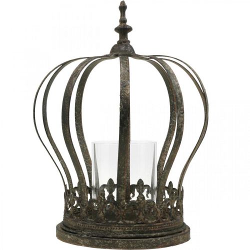 Artikel Kroon als lantaarn, kaarsdecoratie, metalen kroon antiek look H28cm Ø21cm