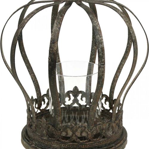 Artikel Kroon als lantaarn, kaarsdecoratie, metalen kroon antiek look H28cm Ø21cm