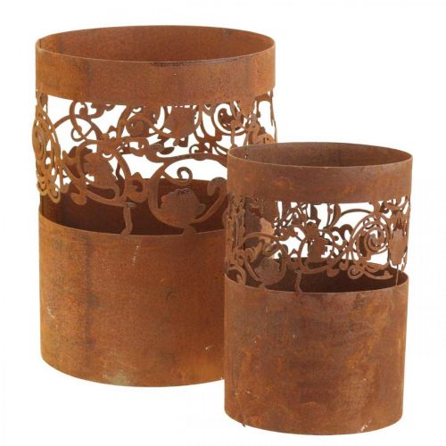 Lantaarn metalen kandelaar patina Ø10/14,5cm set van 2