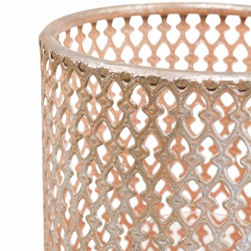 Lantaarn metalen kandelaar glas zilver roze Ø18cm H27cm