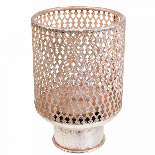 Artikel Lantaarn metalen kandelaar glas zilver roze Ø18cm H27cm