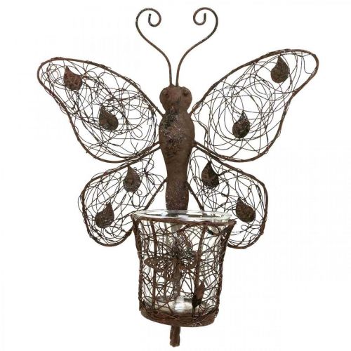 Lantaarn metalen wanddecoratie vlinder roest decoratie 36,5cm
