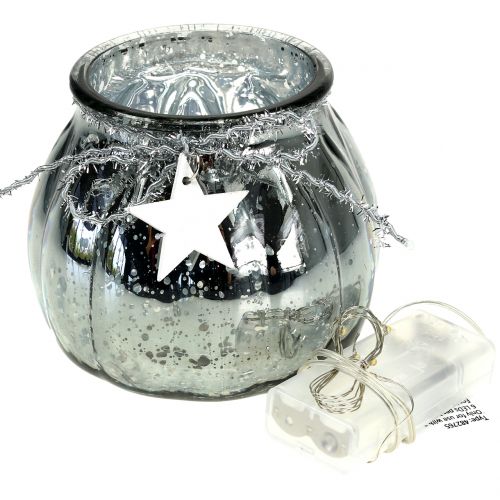 Floristik24 Zilveren lantaarn met LED licht Ø11cm H10cm