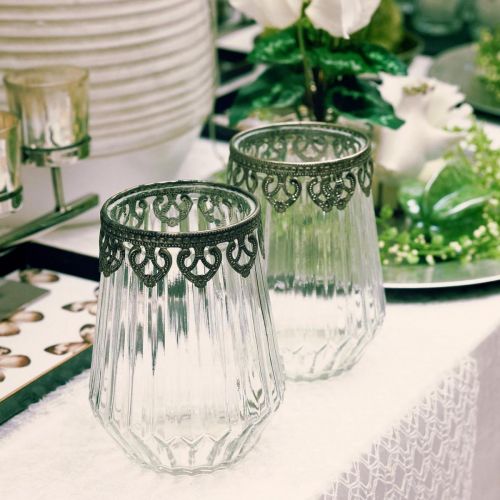 Floristik24 Lantaarn vintage, kaarsglas met metalen decoratie Ø11,5cm H15cm