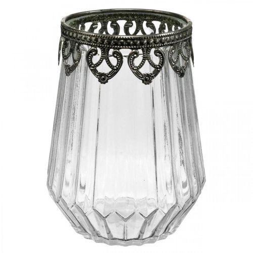 Floristik24 Lantaarn vintage, kaarsglas met metalen decoratie Ø11,5cm H15cm