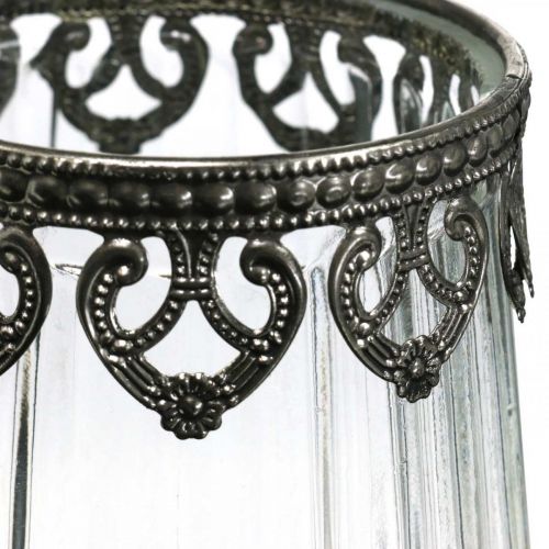 Floristik24 Lantaarn vintage, kaarsglas met metalen decoratie Ø11,5cm H15cm