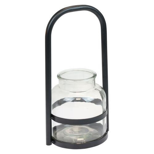Floristik24 Lantaarn metaal glasdecoratie zwart helder handvat Ø14,5cm
