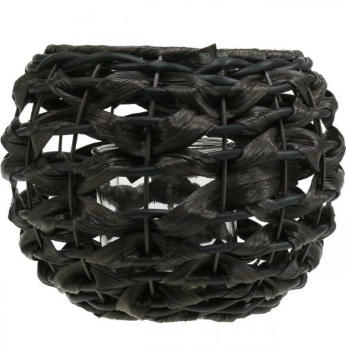 Artikel Lantaarn gevlochten zwart, bruin rotan kaars glas Ø23cm H18cm