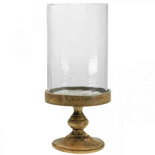 Floristik24 Lantaarn glas op houten voet decoratief glas antiek look Ø22cm H45cm