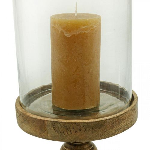Floristik24 Lantaarn glas op houten voet decoratief glas antiek look Ø22cm H45cm
