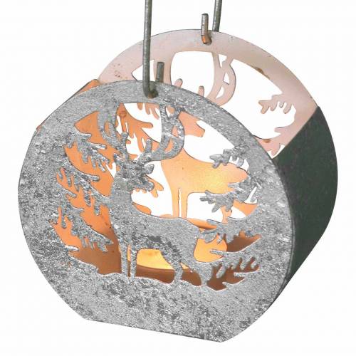 Floristik24 Lantaarn met engel- en rendiermotief zilver, wit Ø10×H9,5cm 2st