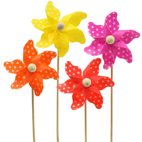 Windmolen mini diverse kleuren met stippen Ø8cm 12st