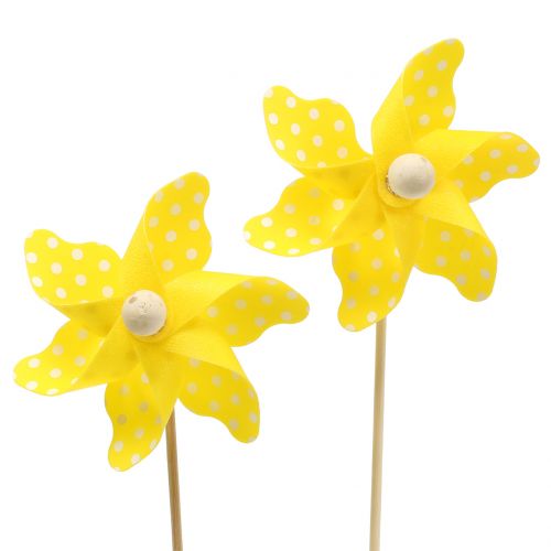 Floristik24 Mini molen met stippen geel Ø8cm 12st