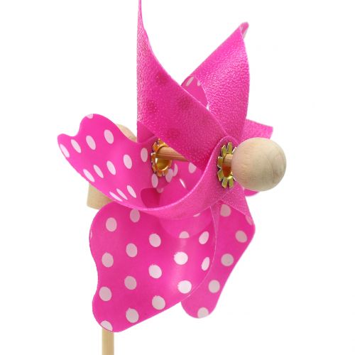 Floristik24 Decoratieve molen met stippen roze Ø8cm 12st