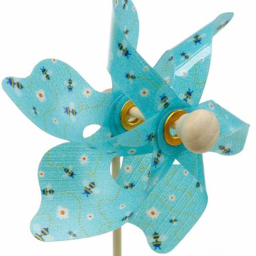 Floristik24 Windmolen pinwheel bijen turkoois Ø8,5cm zomerdecoratie tuin 12st