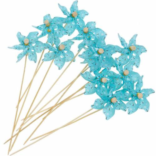 Floristik24 Windmolen pinwheel bijen turkoois Ø8,5cm zomerdecoratie tuin 12st