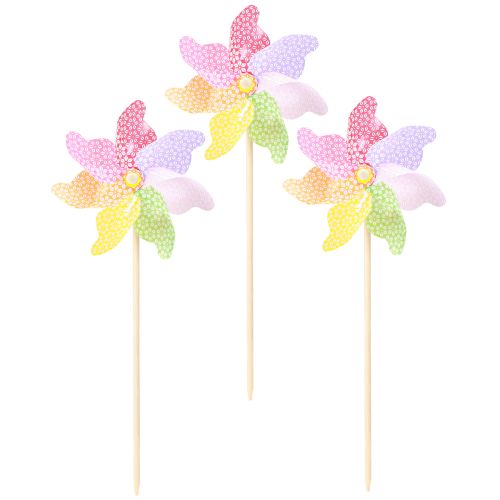 Artikel Windmolen Decoratie Windmolen Natuurlijk Kleurrijk Ø21.5cm H55cm 3st