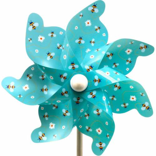 Floristik24 Pinwheel bijen turquoise Ø31cm windgong windmolen tuindecoratie