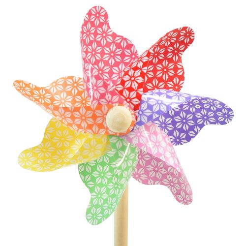 Floristik24 Vuurrad decoratie windmolen klein op de stok gekleurd Ø14cm 30cm