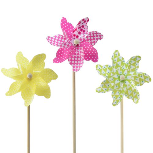 Floristik24 Pinwheel Roze Geel Groen Molen Balkon Decoratie Ø15cm 3st