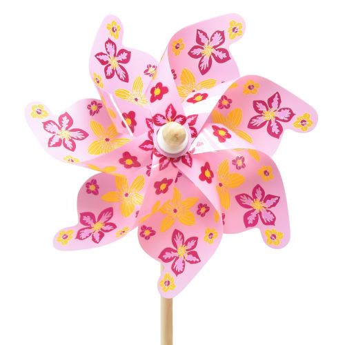 Floristik24 Molenrad op stokje windmolen decoratie roze geel Ø30,5cm 74cm