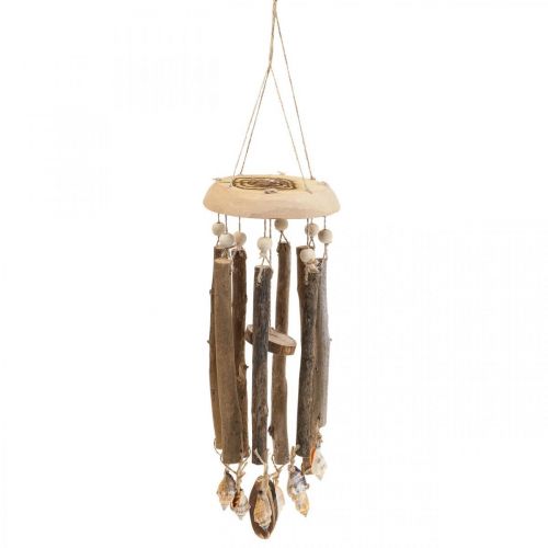 Floristik24 Houten windgong, schelpen maritiem decor naturel Ø14cm H40cm