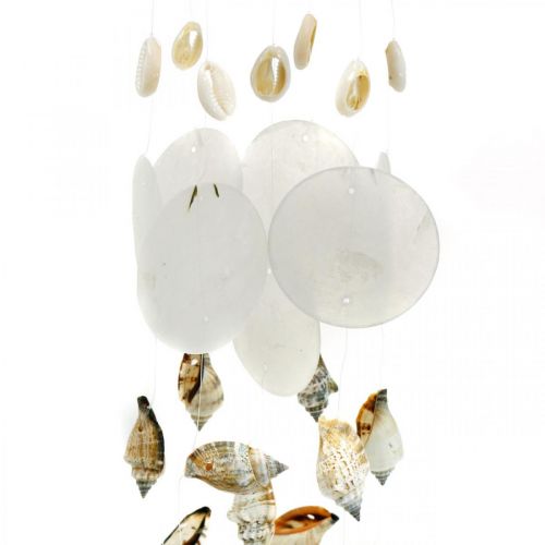 Windgong met capiz schelpen, maritieme decoratie, decoratie hanger slakkenschalen L35 Ø8cm