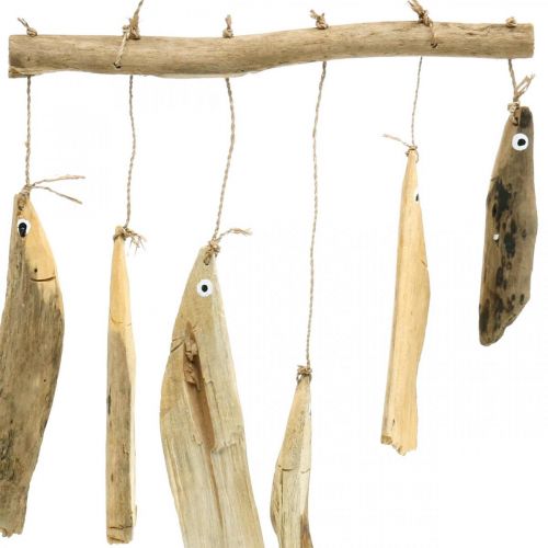 Maritieme visdecoratie, drijfhout windgong, houtdecoratie L50cm B30cm