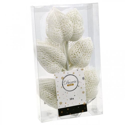 Artikel Winterdecoratie, deco bladeren, kunsttak wit glitter L36cm 10st