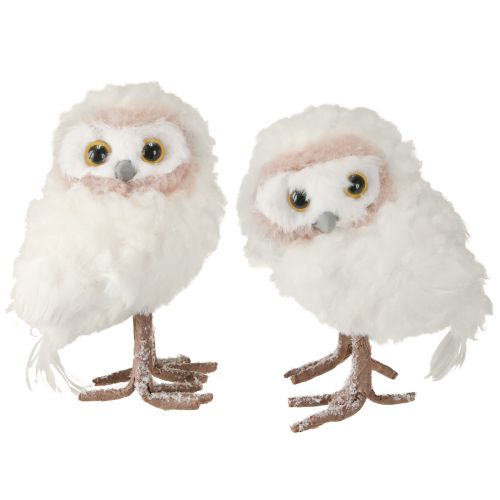 Winterdecoratie decoratieve uilenfiguren om staand wit 15cm 2 stuks