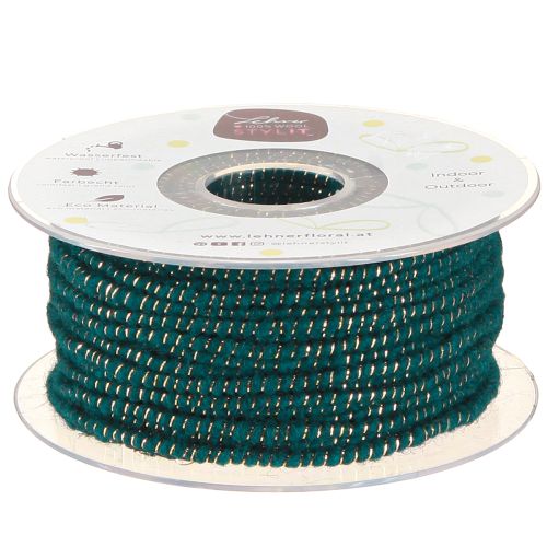 Artikel Woldraad met draadviltkoord wollen koord turquoise goud Ø5mm 33m