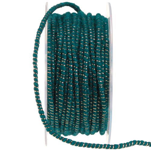 Artikel Woldraad met draadviltkoord wollen koord turquoise goud Ø5mm 33m
