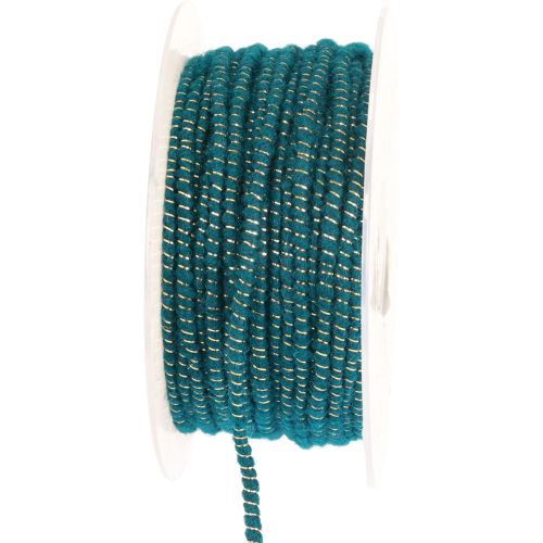 Artikel Woldraad met draadviltkoord wollen koord turquoise goud Ø5mm 33m