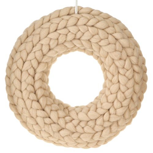 Decoratieve krans van wolvilt om op te hangen lichtbruin Ø25cm B4cm