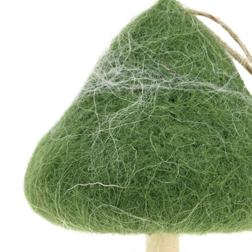 Deco hanger paddestoel hout / vilt groen Ø5cm-Ø10cm H9cm 8st