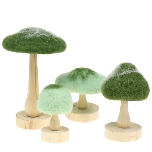 Floristik24 Decoratief paddestoel hout / vilt groen 8cm - 15cm 4st