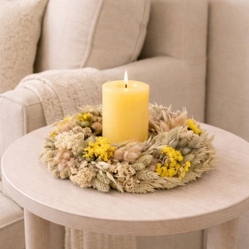 Artikel Krans van gedroogde bloemen, natuurlijke decoratie voor tafel, woonkamer en hal, 25 cm