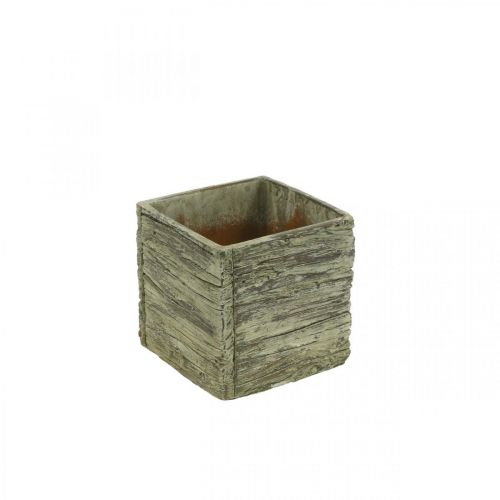 Floristik24 Bloempot vierkant 12x12cm beton kubus houtlook