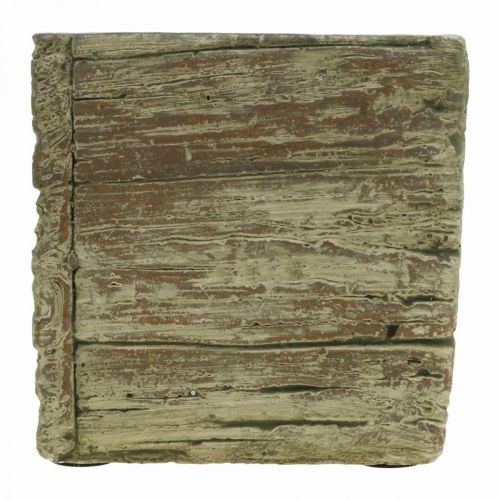 Floristik24 Bloempot vierkant 12x12cm beton kubus houtlook