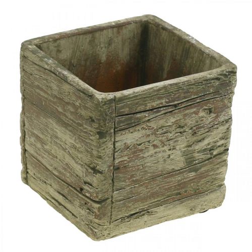 Floristik24 Bloempot vierkant 9,5x9,5cm beton plantenbak houtlook