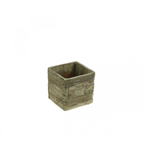 Floristik24 Bloempot vierkant 9,5x9,5cm beton plantenbak houtlook