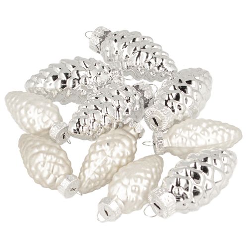Artikel Kegeltjesmix van glas zilver 5cm 14 stuks