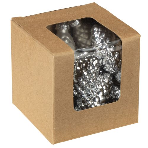 Artikel Kegeltjesmix van glas zilver 5cm 14 stuks