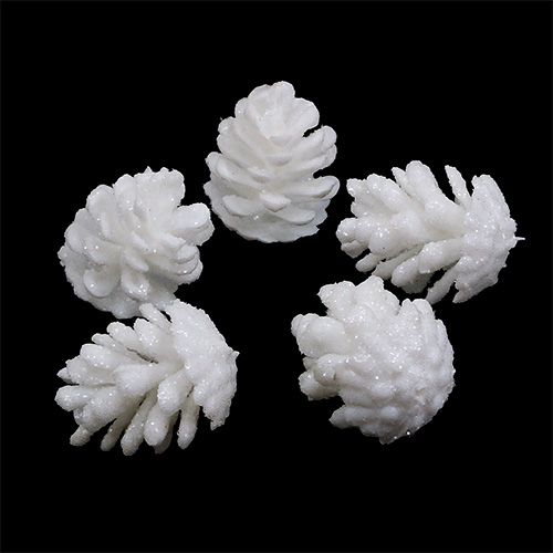 Floristik24 Decoratieve kegels witte glitter strooidecoratie hangende decoratie 3,5 cm 45 stuks