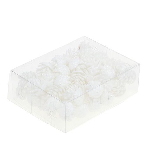 Artikel Decoratieve kegels witte glitter strooidecoratie hangende decoratie 3,5 cm 45 stuks