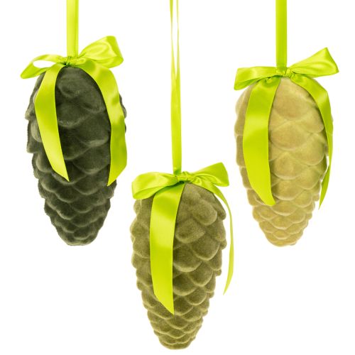 Decoratieve dennenappels om op te hangen, met fluweel beklede dennenappels met lint en strik, 18 cm, 3 stuks kopen | Floristik24.nl
