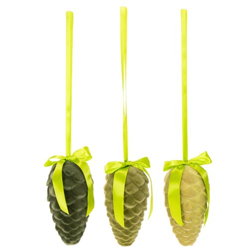 Decoratieve dennenappels om op te hangen, met fluweel beklede dennenappels met lint en strik, 18 cm, 3 stuks | Floristik24.nl