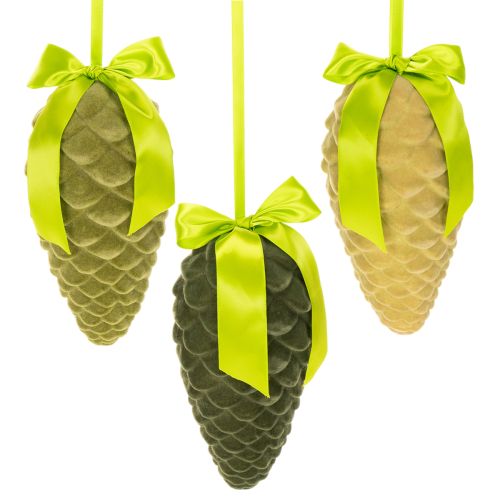 Kunstmatige dennenappelhangers met cadeaulint en strik, 23 cm, 3 stuks kopen | Floristik24.nl